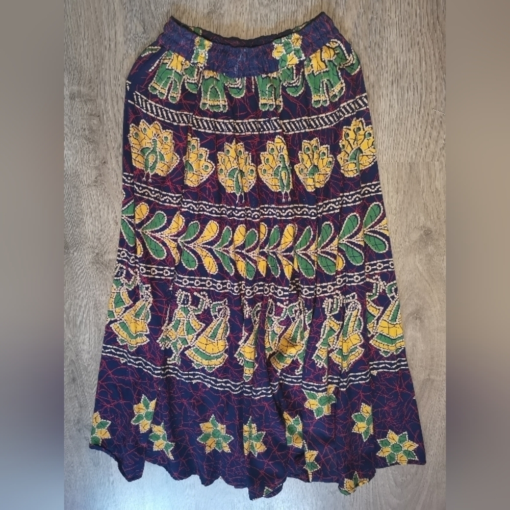 70s African Wax Navy Blue Printed Wrapped Maxi Skirt ***HOST PICK***